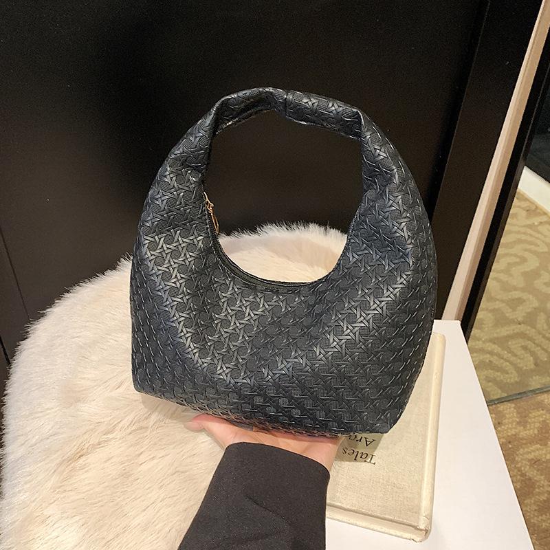 Geantă populară țesută manual, stil nou, cu textură franțuzească, de umăr, de înaltă calitate, tip semilună, pentru femei