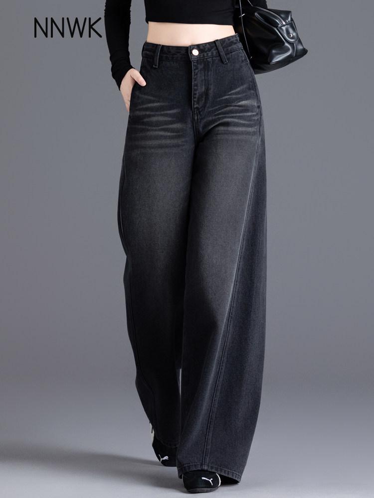 

Women s High-Waisted Black Wide-Leg Jeans - 2026 Spring/Autumn Collection, American Style, Straight Leg, Super Stylish XL (Waist 120-130 cm)