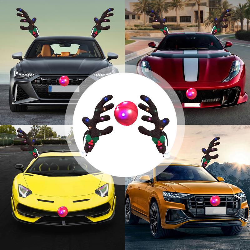 Christmas Car Exterior Decor Reindeer Antlers With Led Lights Reindeer Antler Car Decoration Kit Car Luminous Festival Decor