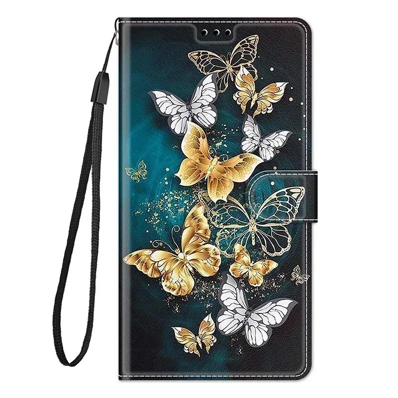 Butterfly Wallet Flip Case For Redmi Note 13 Pro 12 Turbo 12R 12S 13C 12C A3 Xiaomi Poco M6 Pro X6 X5 Leather Card Slot Cover
