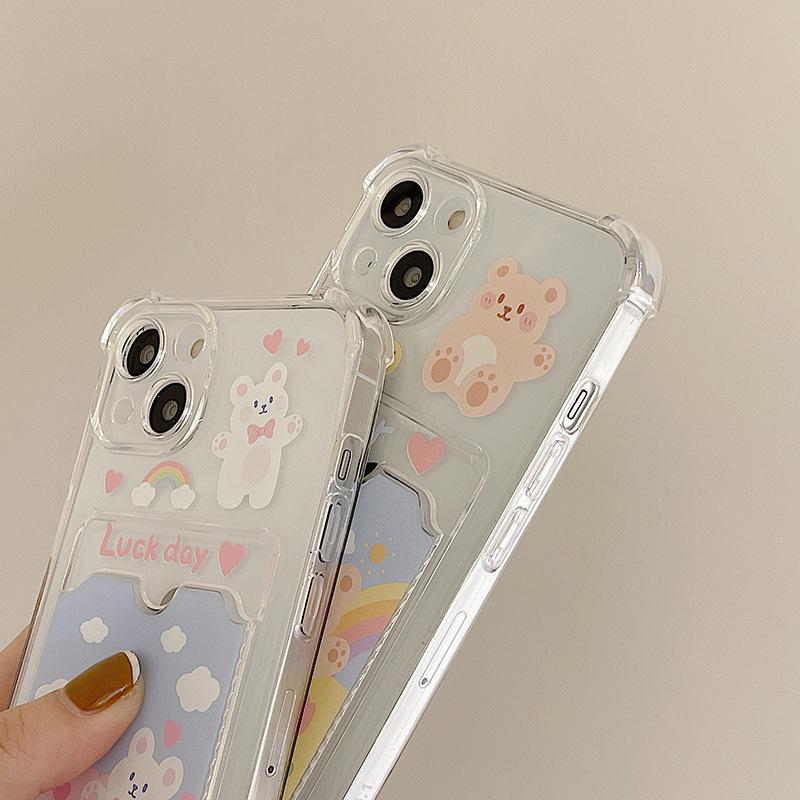 Zhitai Garden Bear Phone Case for iPhone 678 Plus, 14, 15, and 16 with Card Holder