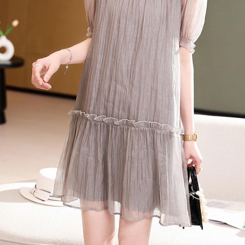 Dress Women Summer Loose Casual Peplum Short Sleeve Straight Dress Women
