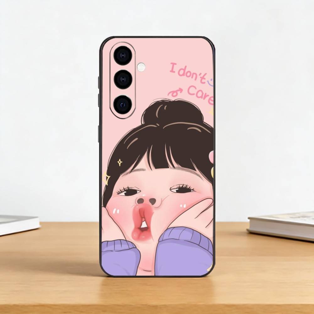 Cute Angry L-Little Girl Phone Case For Samsung Galaxy A73,A72,A71,A70,A53,A52,A51,Soft Silicone Black Cover