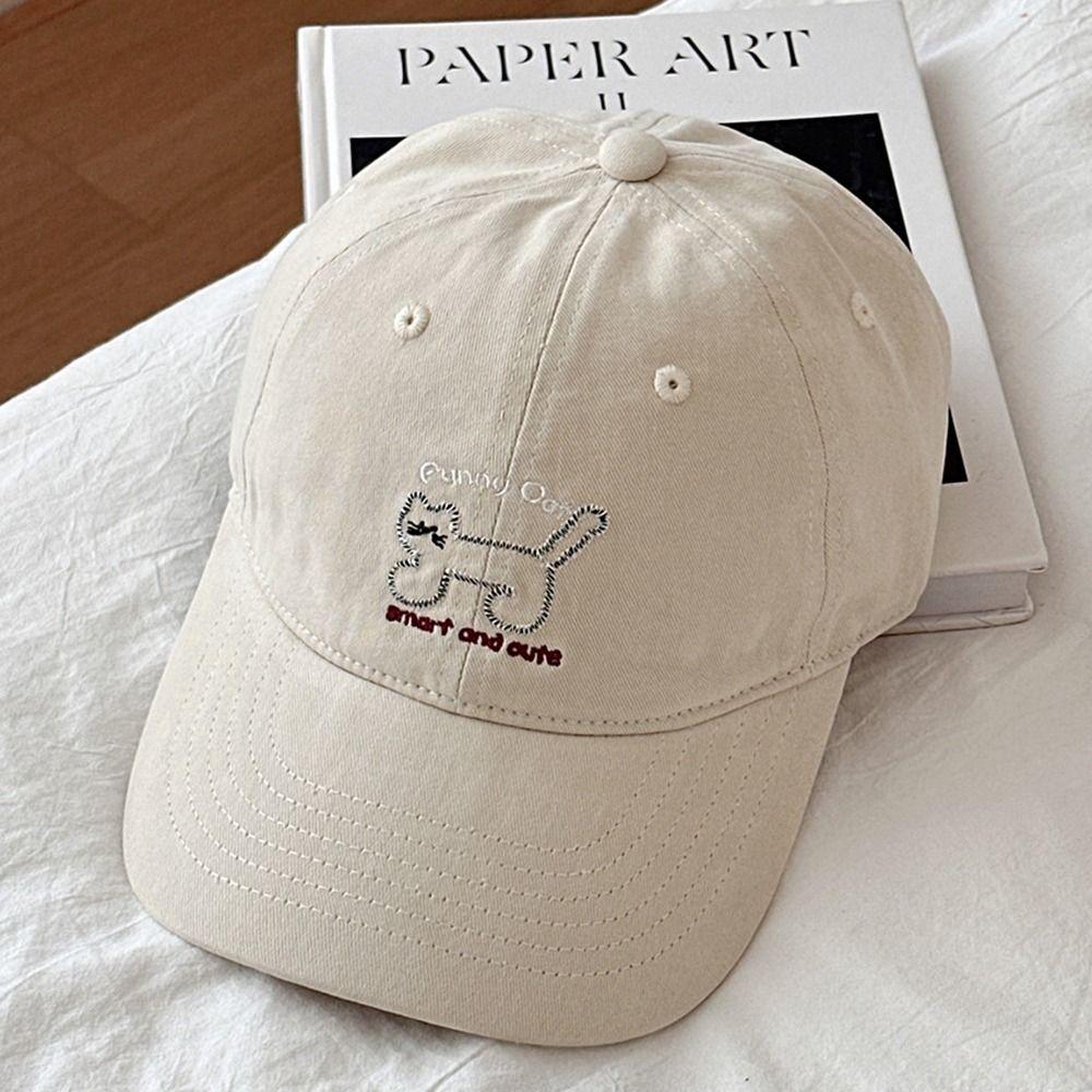Adjustable Cat Embroidered Cap Korean Style Cotton Peaked Hat Sunscreen Baseball Cap  Outdoors