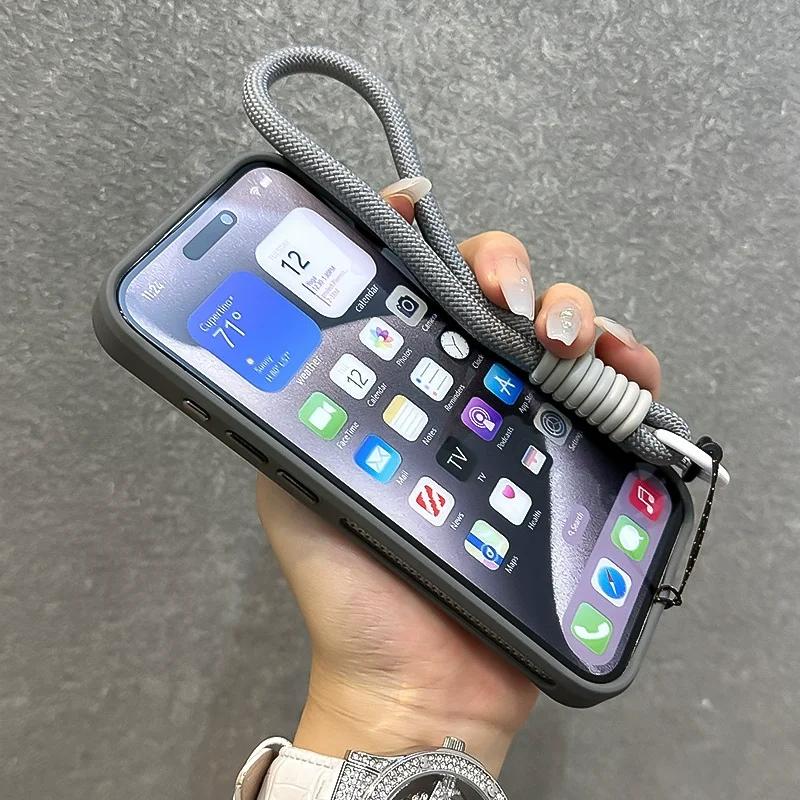 Objektyvo laikiklis Magnetinis Matinis Telefono Dėklas iPhone 16 15 Plus 14 13 12 Pro Max Riešo Dirželis Minkštais Kraštais Silikoninis Smūgiams Atsparus Viršelis
