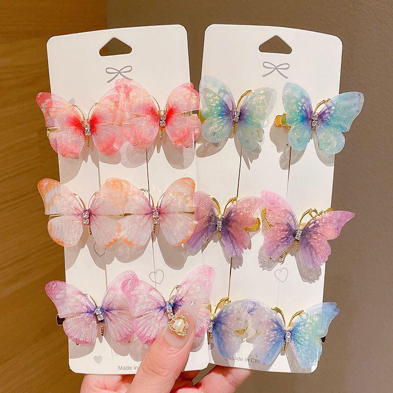6Pcs/Set Mini Simulation Butterfly Barrettes Hairpin Non-Slip Colorful Gradient Side Bangs Duckbill Clips For Baby Teen Girls