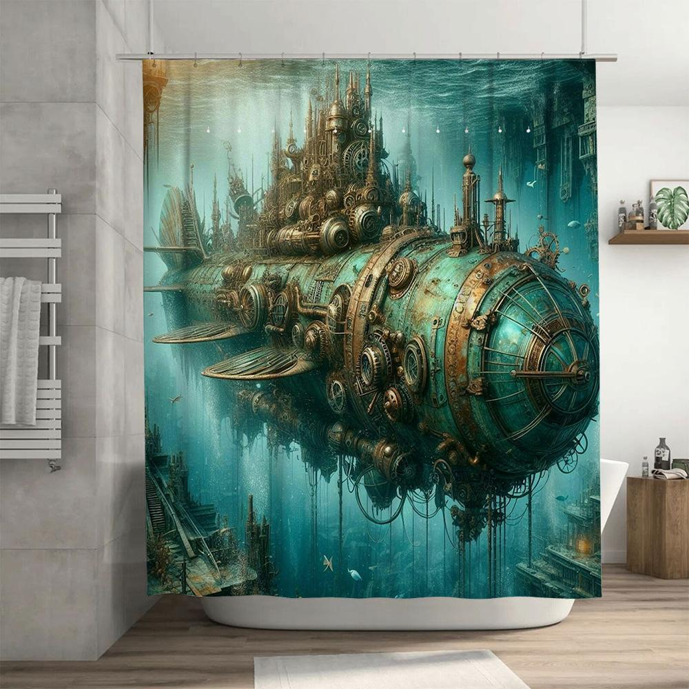 Steampunk Style Bath Shower Curtain Fabric Waterproof Decorative Home Bathroom Accessories Rustic Metal Industrial Design