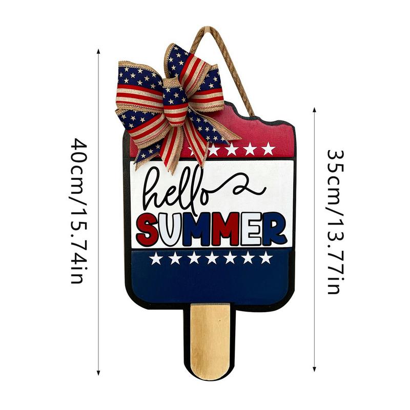Hello Summer Door Sign Ice Cream Shape Hello Summer Decor Colorful Independence Day Decorations Front Door Summer Signs For Home