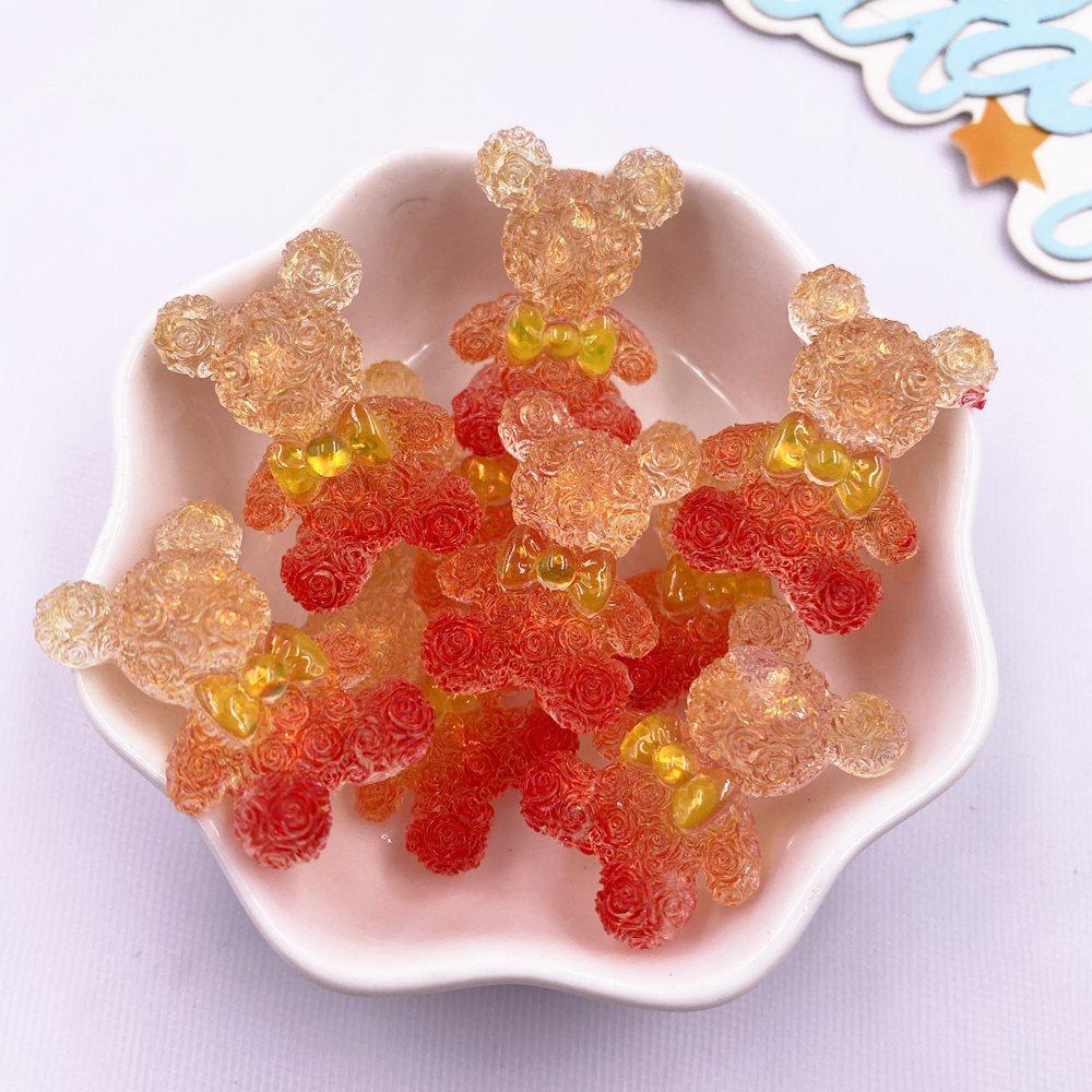 10PCS Colorful Resin Cartoon Bow Crystal Rose Bear Figurines Flatback Rhinestone DIY Wedding Decor Scrapbooks Accessories Crafts