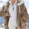 Womens Oversized Fleece-Lined Hooded Zip-Up Coat Winter Warm Loose Fit Long Outerwear In Solid Colors