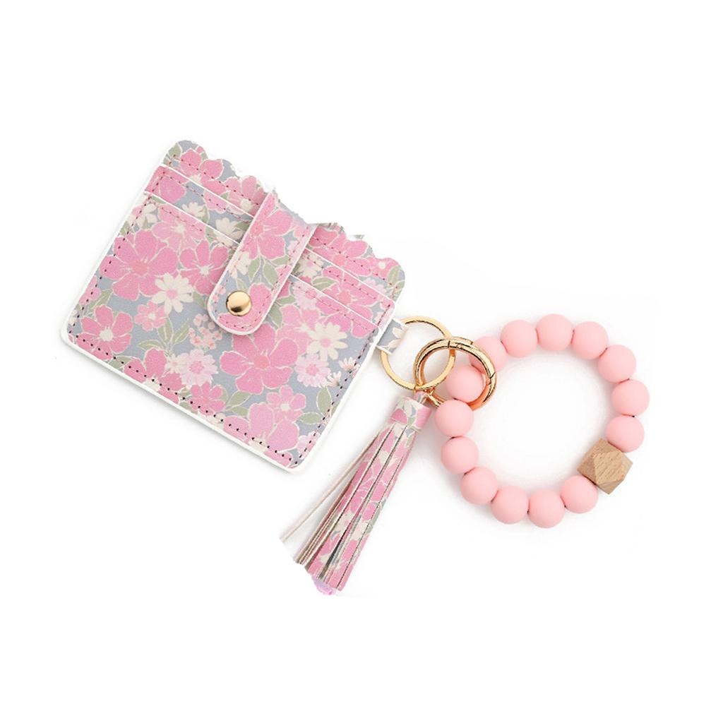 Wristlet Keychain Wallet Credit Card Holder Keyring Keychain Thin Purse Bangle Tassels Key Rings for Women Girls Gift