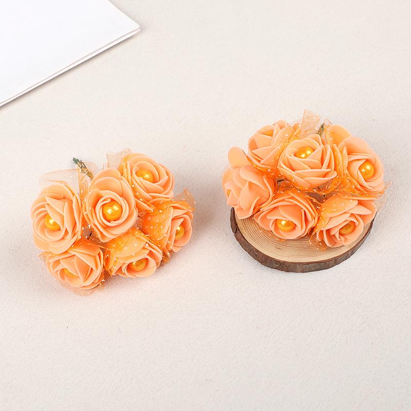 24pcs Foam Rose Head with Pearl 4cm Mini Artificial Flower For Wedding Bride Bouquet Decoration Home DIY Wreath Craft Party Gift