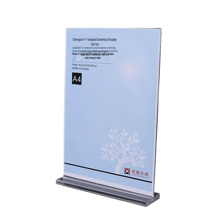 Acrylic Double-Sided Transparent Table Stand: A4 Card, A5 Sign, A6 Wine List, T-Shape Display.