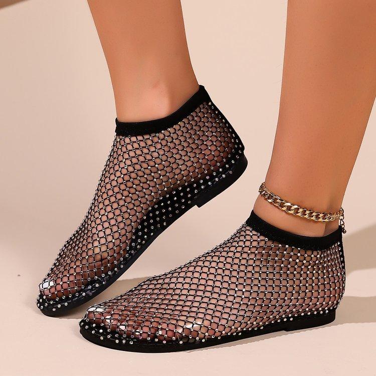 

Summer round head sandals hollow diamond short boots summer sexy flats 36 золотий