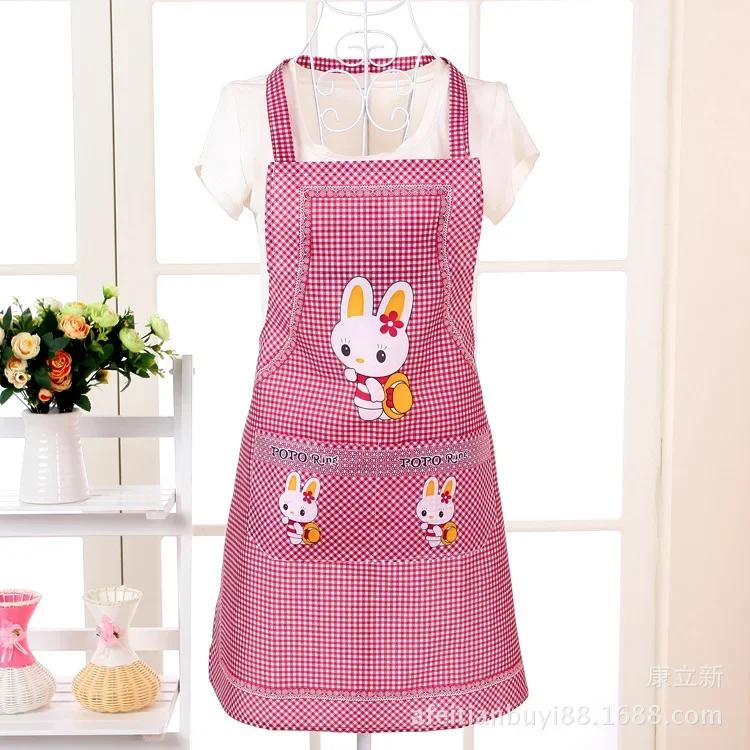 Cartoon Kitchen Cooking Apron Rabbit Sleeveless Double Pocket Household Cleaning Aprons for Adults Women Lady Cloth Protect