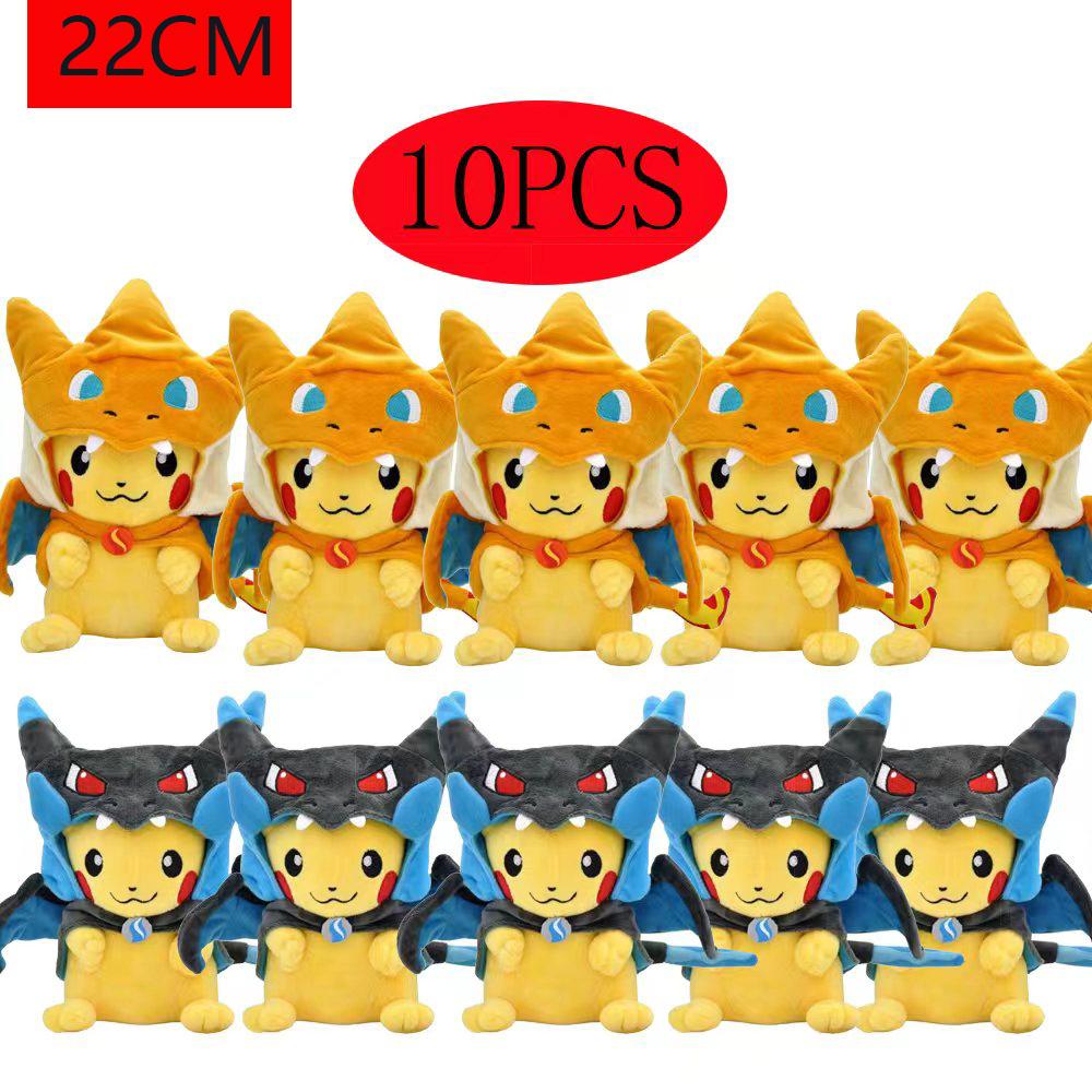 10pcs NEW Hot Pokemon Pikachu Cosplay Toy Charizard Snorlax Garchomp Tyranitar Hydreigon Anime Eevee Lapras Stuffed Plush Doll