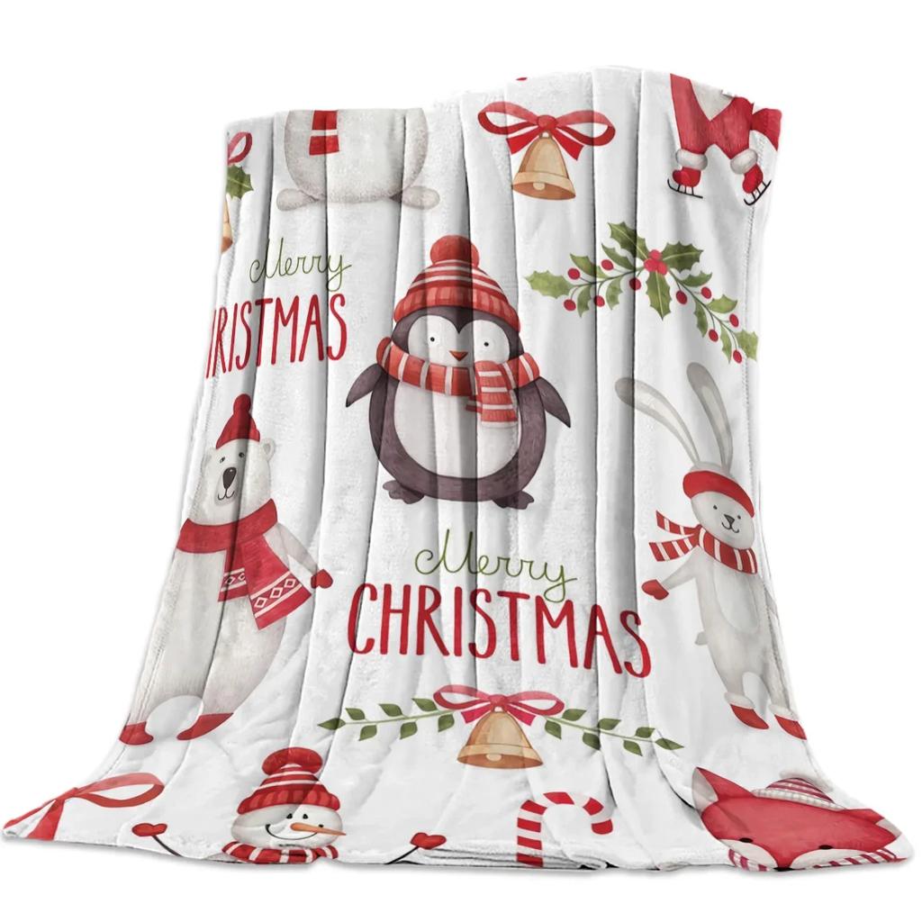 Christmas Winter Animals Checkered Buffalo Blankets Throw Cover Fleece Comfort Warm Room Couch Home Bedspread Blanket