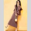 2026 Elegant Grey Knit Two-Piece Set: Lazy Style Top & Skirt for Women