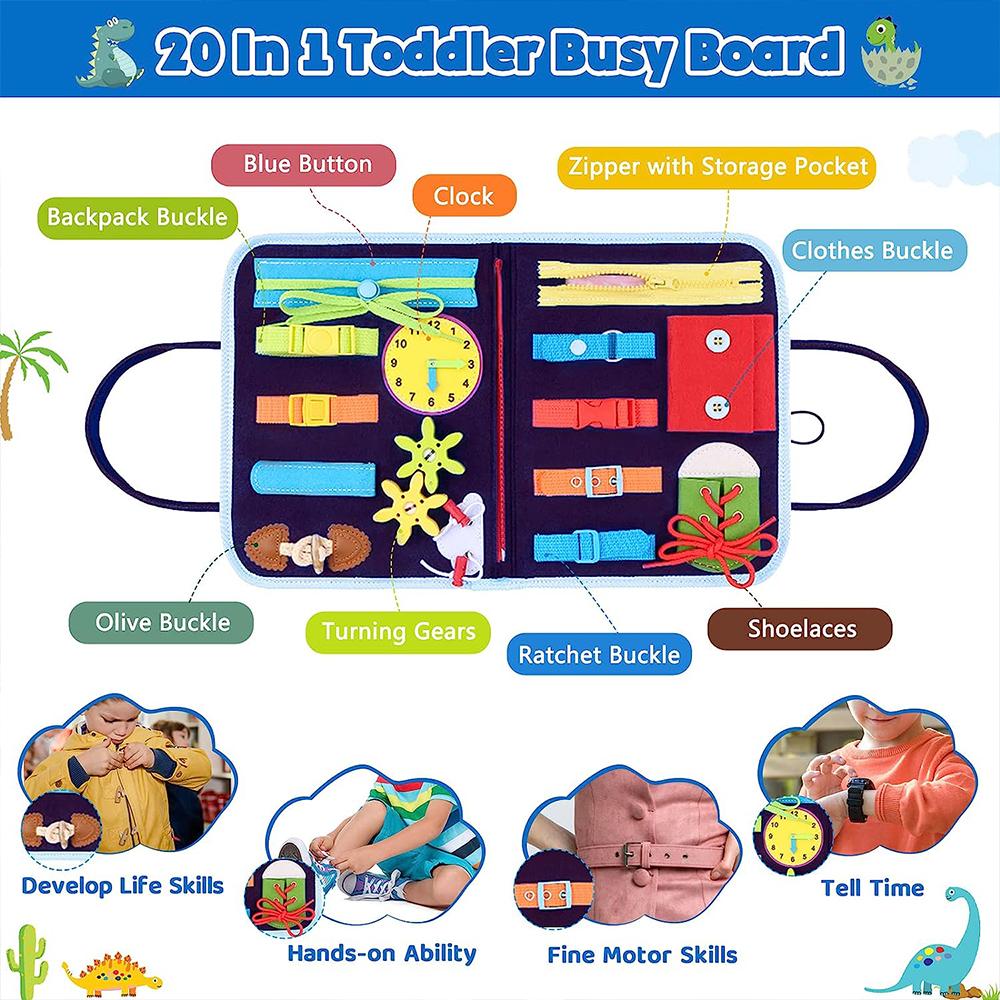 Activity Board Montessori 20 in 1 per Bambini – Giocattolo Sensoriale con Pannelli Extra Fai-da-te per l'Apprendimento delle Abilità Motorie Fini e Viaggio, Educativo per la Scuola dell'Infanzia