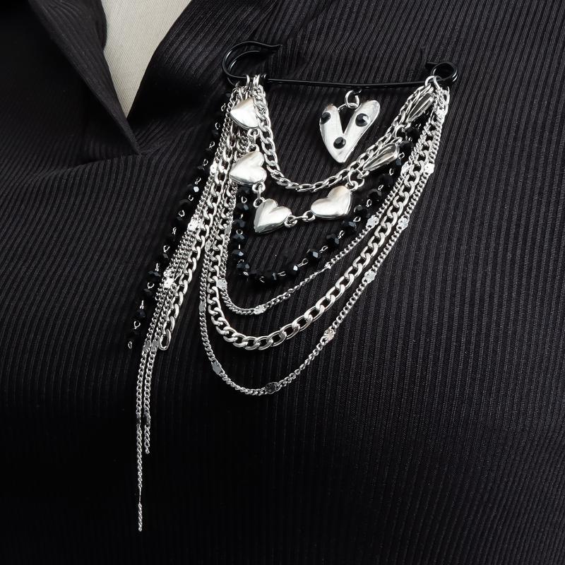 Heart Metal Chain Pendant Multi-Layer Tassel Brooch For Women Man Trousers Pins Jewelry Accessries Gifts