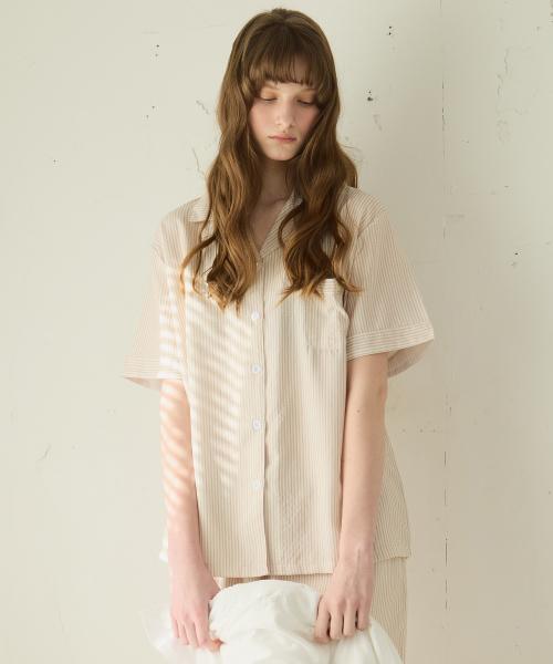 [Pink Zone] (Unisex) Gray Short Sleeve Collar Pajamas Set [Shipped from Korea] 100% Authentic M