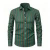 Men's Long Sleeved Shirt, Simple Men's Vertical Stripe Printed Long Sleeved Shirt, Vertical Line Lapel Shirt, European and Ameri