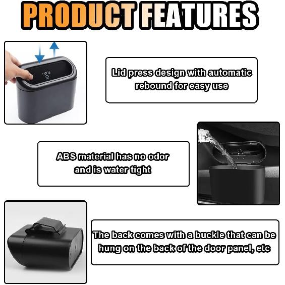 Mini Car Trash Can With Lid, Small Automotive Dustbin Garbage Container, Waterproof And Leak Resistant Car Storage Box With A Roll Of Plastic Trash