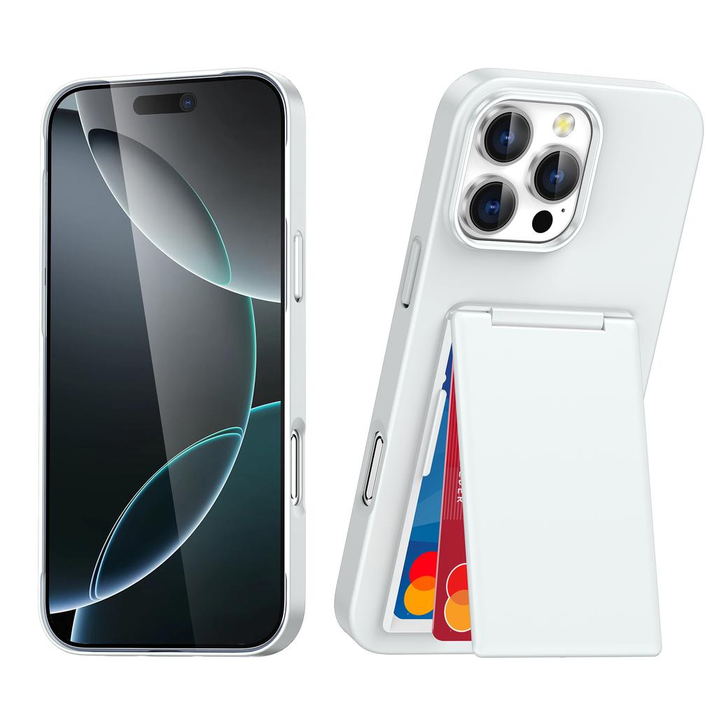 New Built-in Kickstand Card Pocket Case for iPhone 16 15 14 Plus 11 13 12 Pro Max Plain Breathable translation Cover Fit light