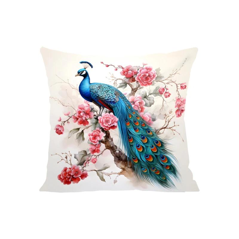 Nordický styl Olejomalba Paví povlak na polštář 45x45cm Bavlna Len Povlak na polštář na pohovku, Dekorace do domácnosti Povlak na polštář 40x40cm