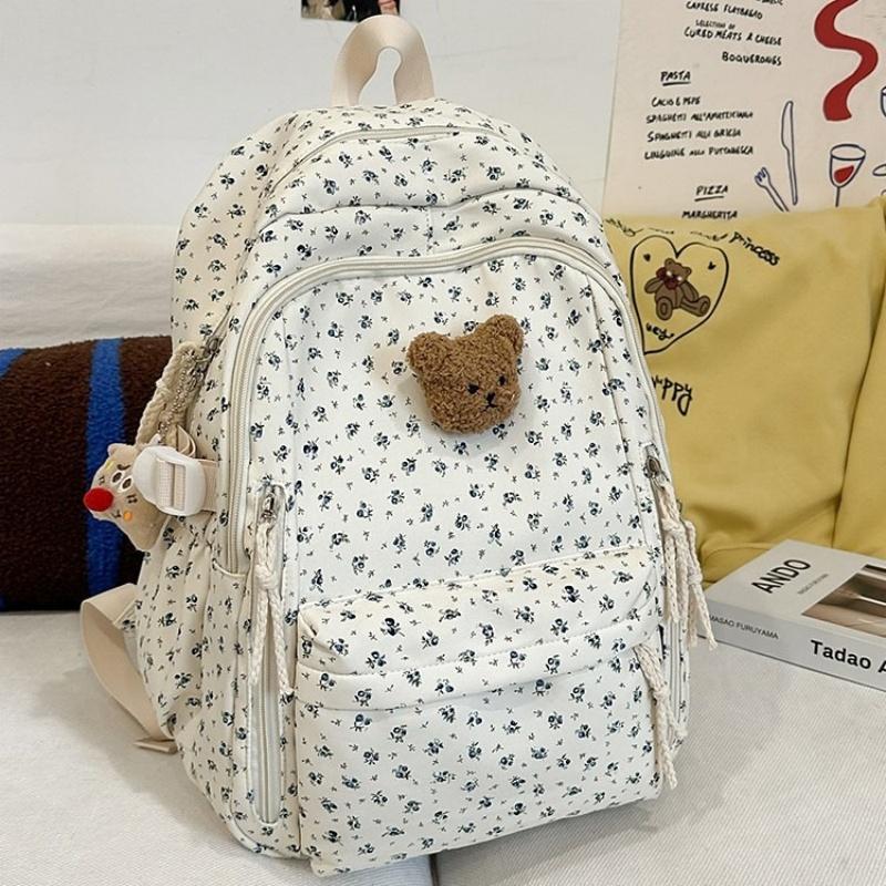High Value Small Fresh Floral Girl Student Backpacks College Style Large Capacity Nylon Schoolbag College Students Teenagers Going Out Travel Rucksack