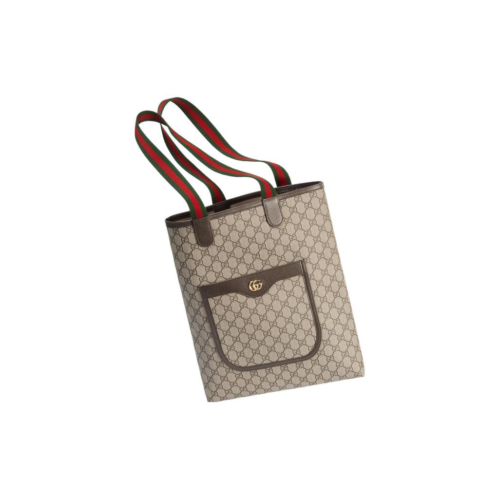 Gucci GG Supreme Canvas Tote Bag With Web Stripe & Front Pocket For Unisex Daily Use