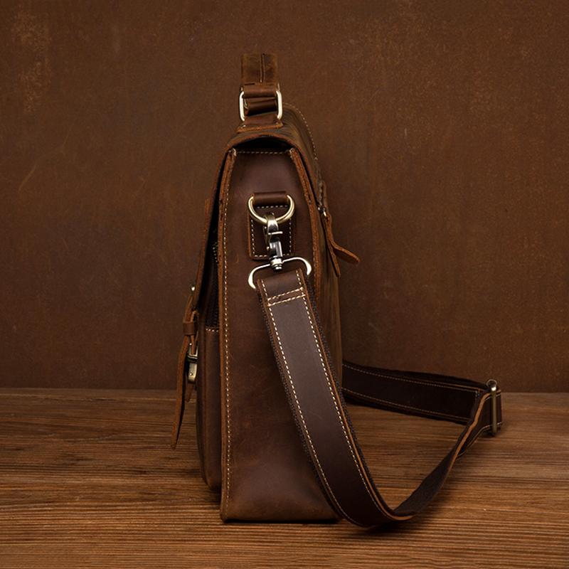 Vintage Handmade Crazy Horse Leather Handbag Large Capacity Briefcase For Men 15" Laptop Bag Work Business Bag