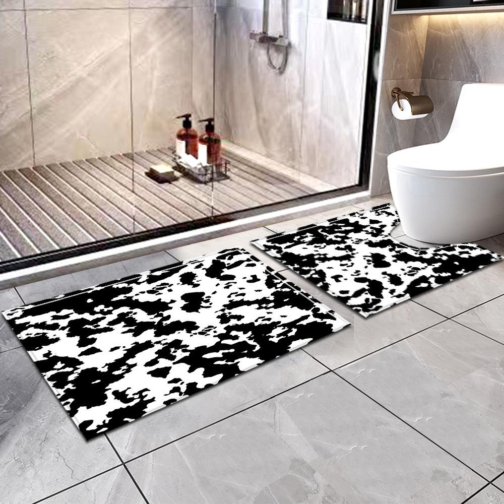 Shower Curtain Bathroom Floor Mat Combination Two-Piece Set Toilet Toilet Carpet Shower Room Cow Pattern Mat