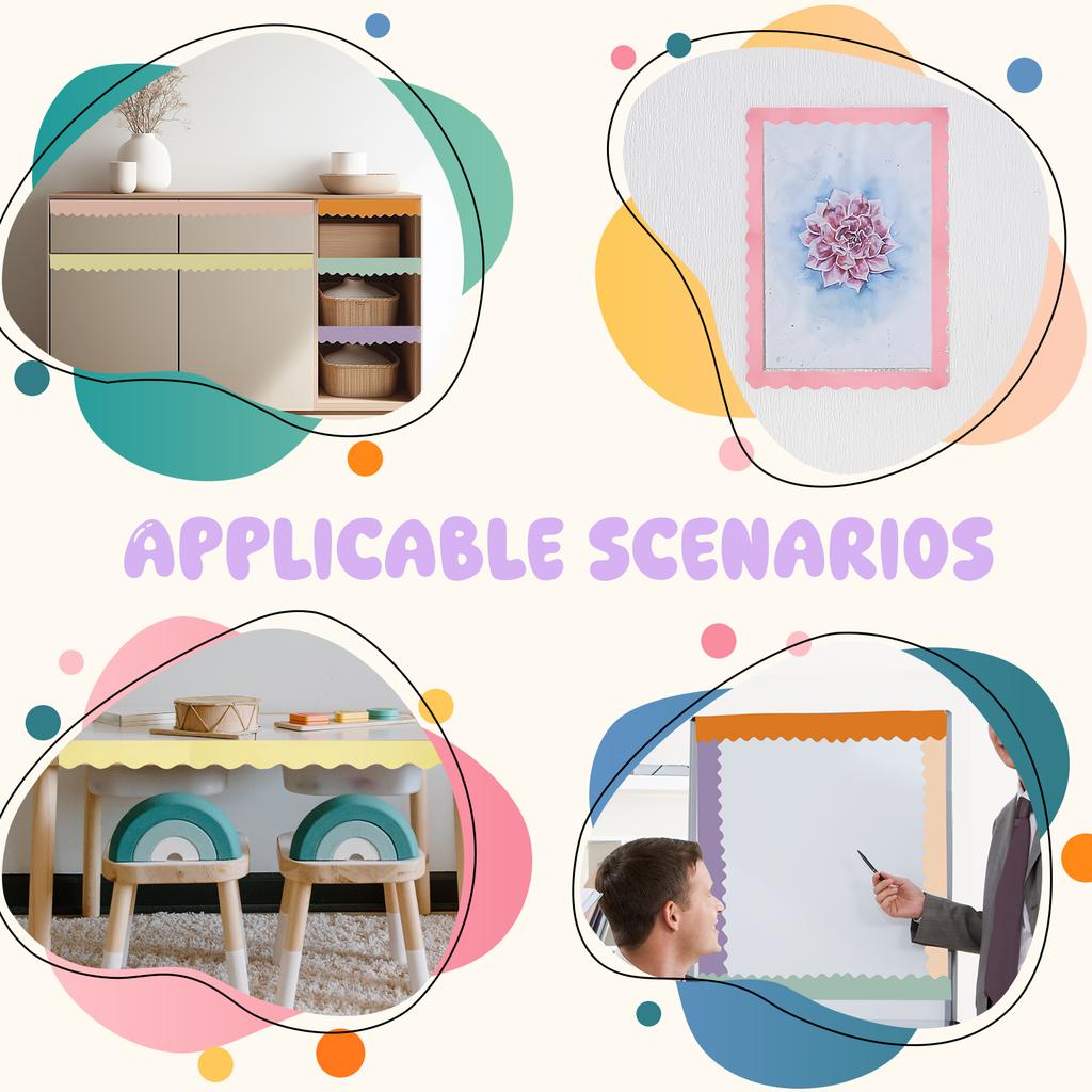 6/8 Rolls Classroom Bulletin Board Poster Border Sticker Colored Wavy Edge Paper Home Party DIY Wall Decoration Notice Board 10m