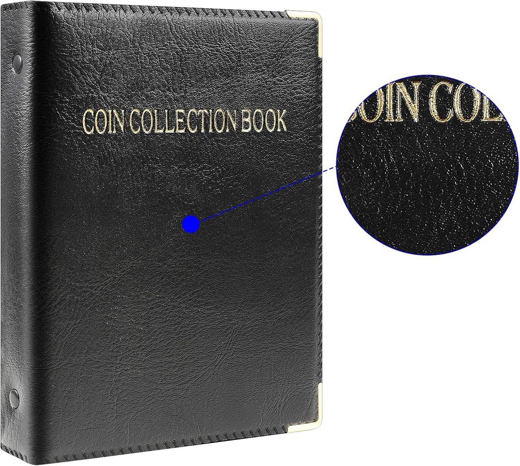 PAKESI Coin File, Coin Album, Holds 240 Coins, 4*4cm Pockets, Perfect for Commemorative Coins, Antique Coins, and Coin Collections