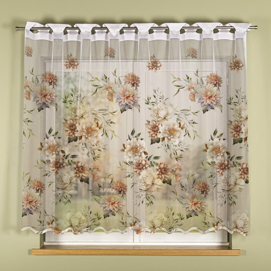 Manila Firanka Gotowa Żakardowa Biała W Kwiaty 250X160 Cm