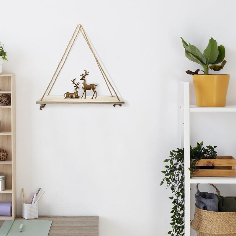 1ks Dřevěná houpačka Závěsné konopné lano Nástěnná police Namontovaná Plovoucí Domov Obývací pokoj Zásobník na květináče Zásobník na květiny Dekorace do zahrady