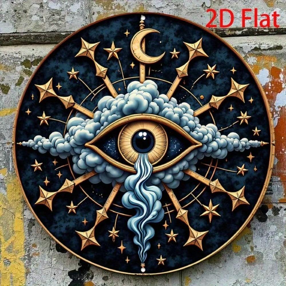 Metal Wall Art Islamic Hamsa Eye Star Symbol Gold Round Sign 7.8in Home Decor