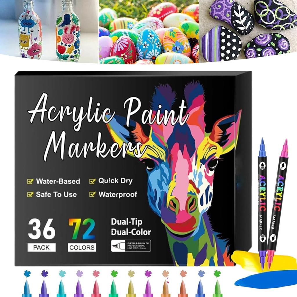 Double Ended Acrylic Paint Pen - 24/48/72/96/120/168 Colors, Pigment Pen Is Suitable For Painting, Ceramic, Wood, Canvas, Plastic DIY Crafts 3ml