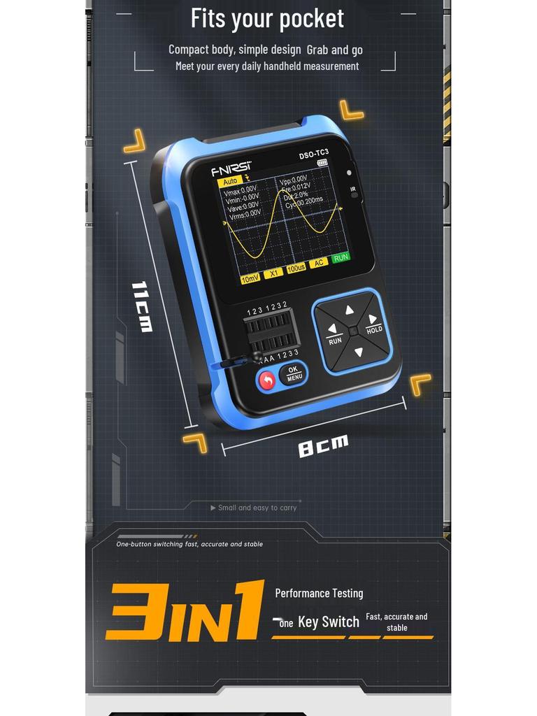 Tragbares 3-in-1 Digitaloszilloskop & Transistortester mit Signalgenerator