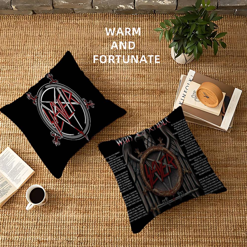 Rock S-Slayer Heavy Metal Band Pillow Covers Cartoon Sofa Decorative Home Double-sided Printing Short Plush Cute Cushion Cover