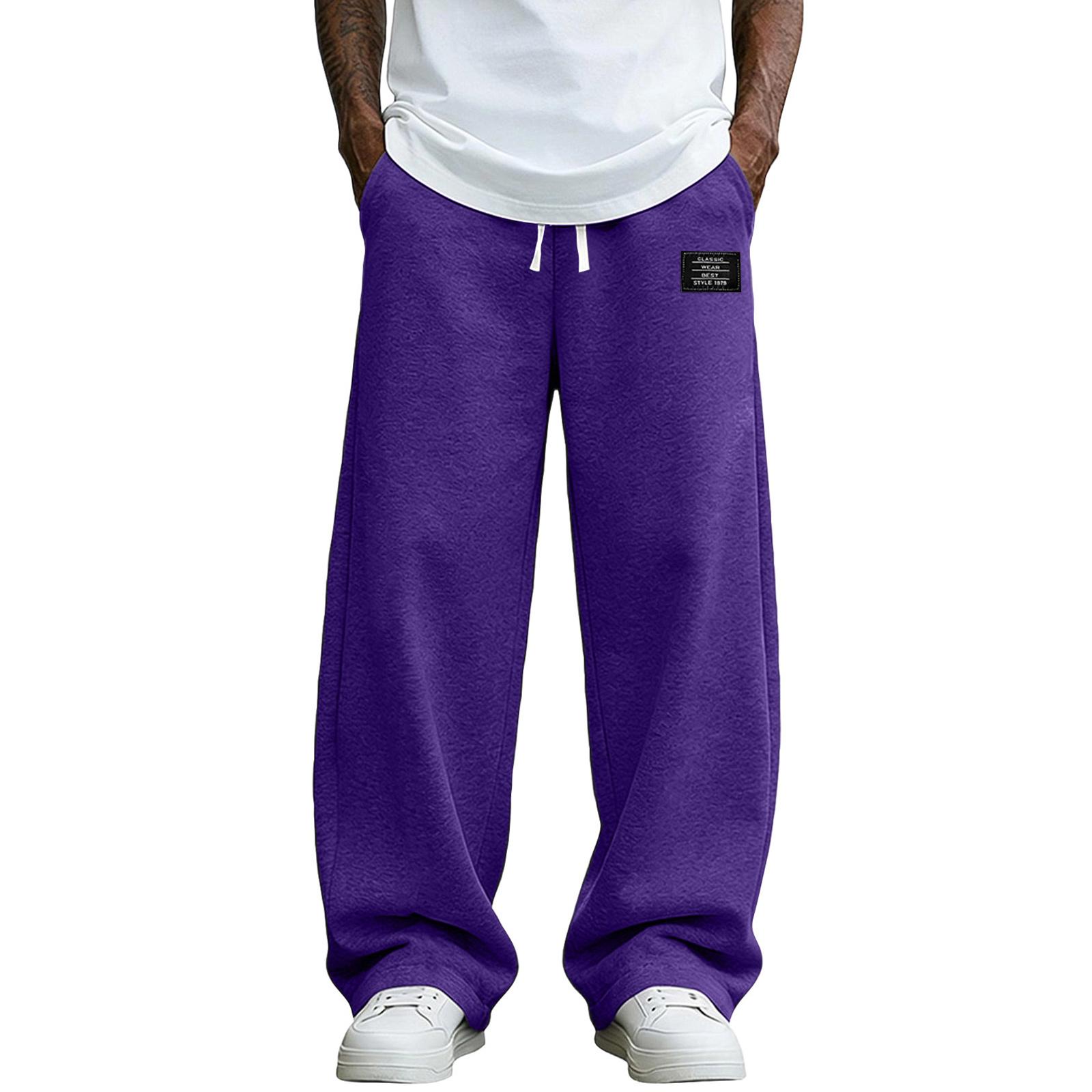 Heima B Heren losse wijde sweatpants met verstelbare trekkoord tailleband en opgestikte zakken Casual atletische broek M paars