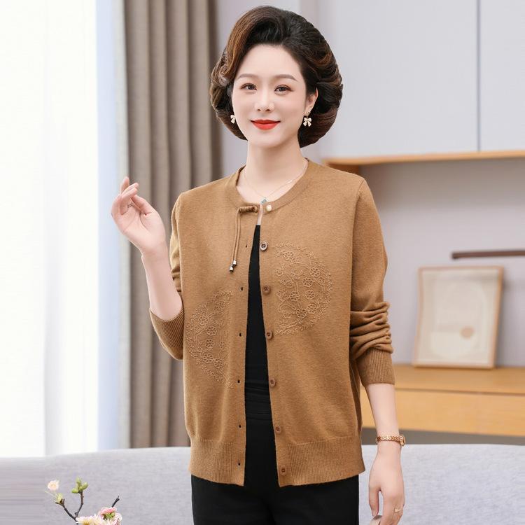 Middle-aged New Year's Eternal New Year's Eternal Burgundy Knitted Base Shirt New Chinese Style Mother Sweater