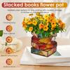 1 Pc Vase Book Shaped Planter 3/4 Layer Creative Colorful Flower Pot Stacked Books Resin Vase for Cafe Gift Shop Home Decoration