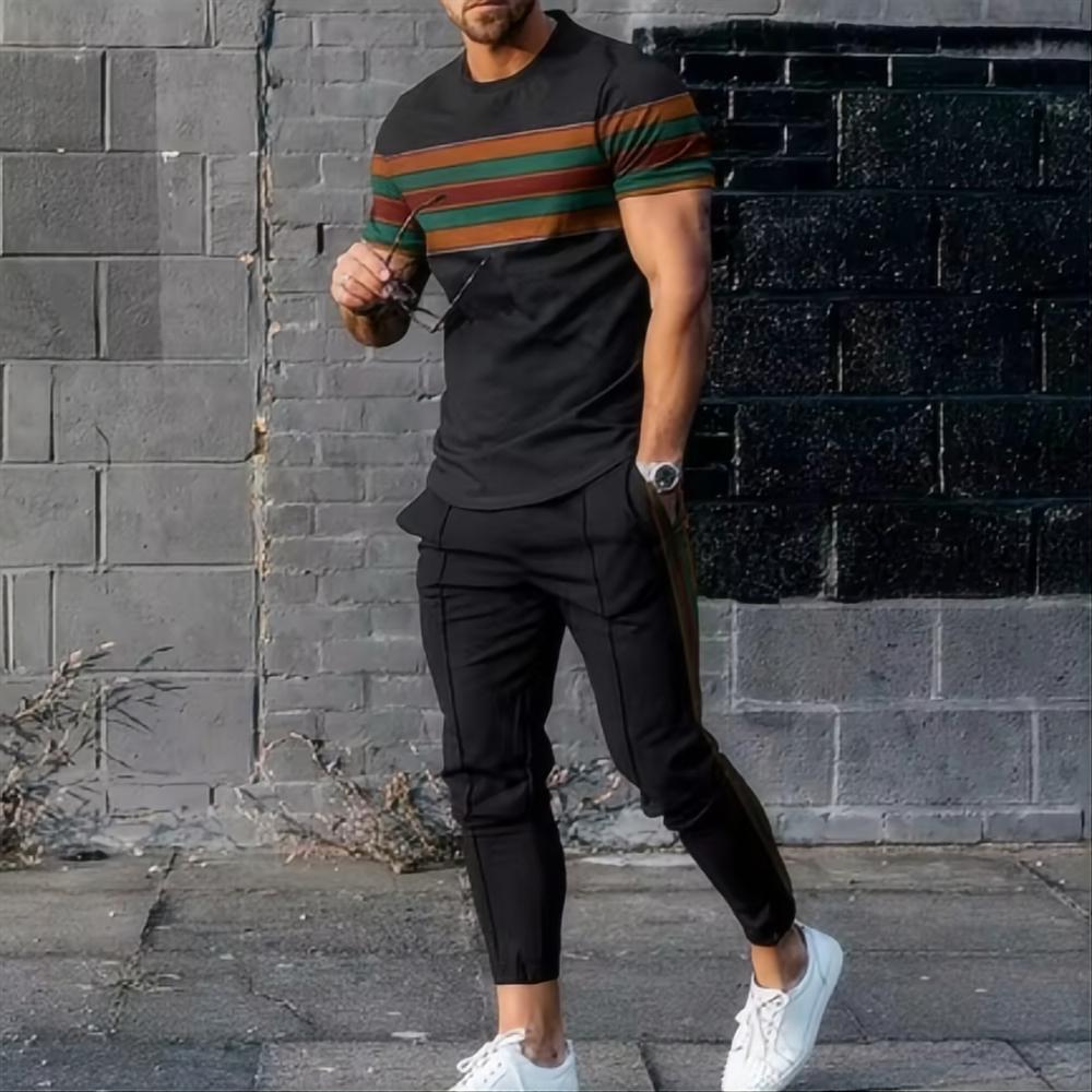 Men's Basketball Sports Suit Jogging Set Printed Summer Hot Selling Retro Casual Short Sleeved T-shirt Pants