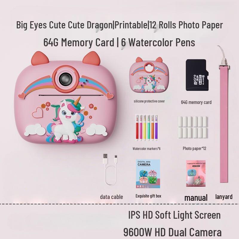 Children's Instant Print Camera: Capture Photos & Videos, Ideal Toy Gift for Girls Z13