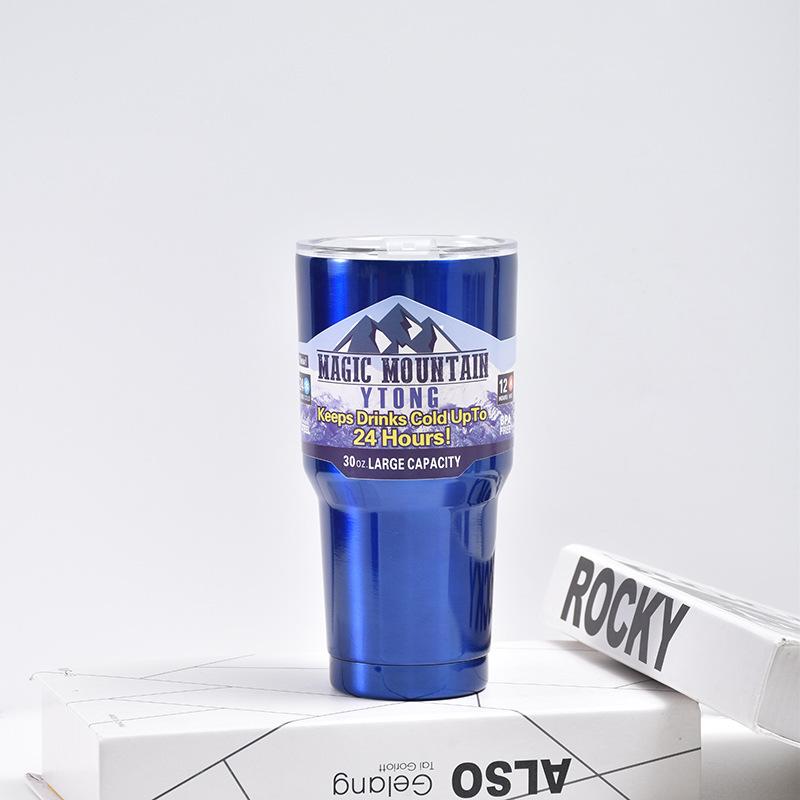 

30 унций дорожный стакан из нержавеющей стали с магнитной крышкой, изоляционная чашка-термос с соломенной кружкой, автомобильные чашки для холодного питья темно-синий