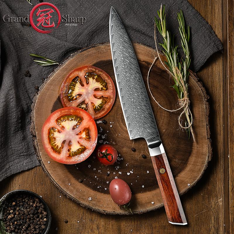 7.5 Inch Damascus Steel Chef Knife Kitchen Knife Vg 10 Japanese Chef's Knives Sashimi Cutlery Cooking Tools Rosewood Handle GRANDSHARP