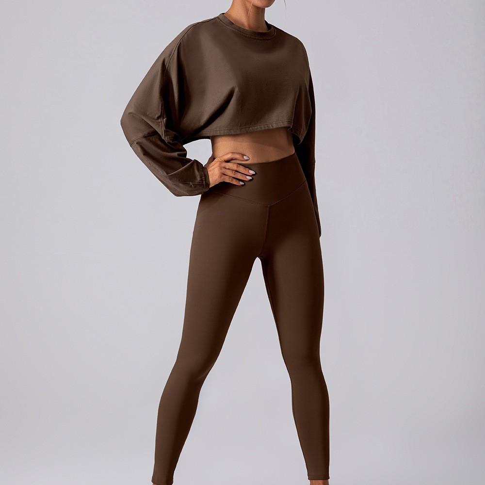 Women's Crew Neck Long Sleeve Crop Top Loose Fit Athletic T-Shirt Yoga Workout Blouse