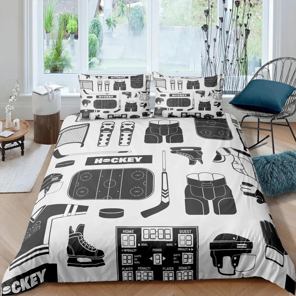 Home Living Luxury 3D Ice Hockey Equipment Bedding Set Duvet Cover Pillowcase Boys Bedding Set Queen and King EU/US/AU/UK Size